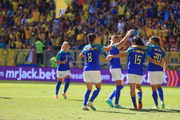 Jogadoras comemoram o segundo gol da partida, de Duda Sampaio, aos 29 minutos