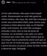 Vitão também desabafou