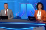 Heraldo Pereira e Aline Midlej na bancada do Jornal Nacional