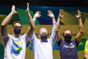 Eduardo Leite, Arthur Virgílio e João Doria nas prévias do PSDB, nesse domingo (21/11), em Brasília