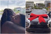 Ludmilla abraçando a mãe após dar um carro de luxo para ela