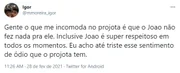 Igor Moreira ficou chateado com os xingamentos de Projota direcionados a Luiz 