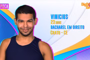 Vinicius tem 23 anos e nasceu em Crato, Ceará. Mora com o pai, a avó materna e a tia em uma pensão da família