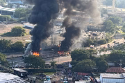 Vista aérea de área na Barra Funda onde houve queda de avião