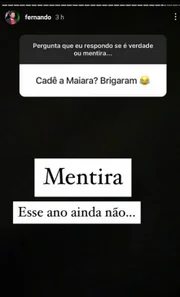 E que ainda não brigou com Maiara neste ano